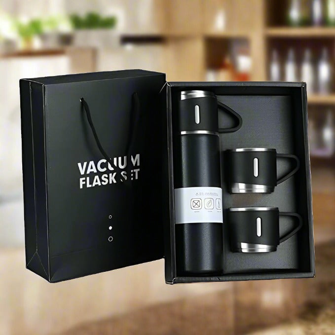 Stainless Steel Vacuum Flask Set With 3 Steel Cups Combo For Cold or Hot Drink(500ml)