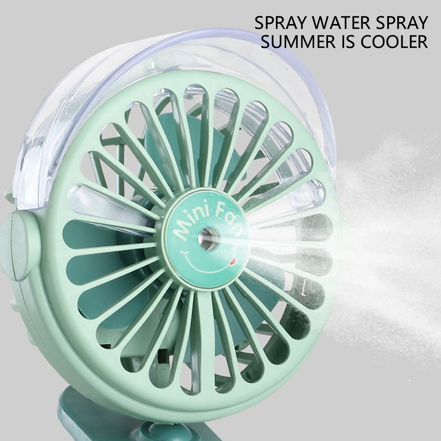 Portable Clip-on Fan Battery Operated With Light Spray