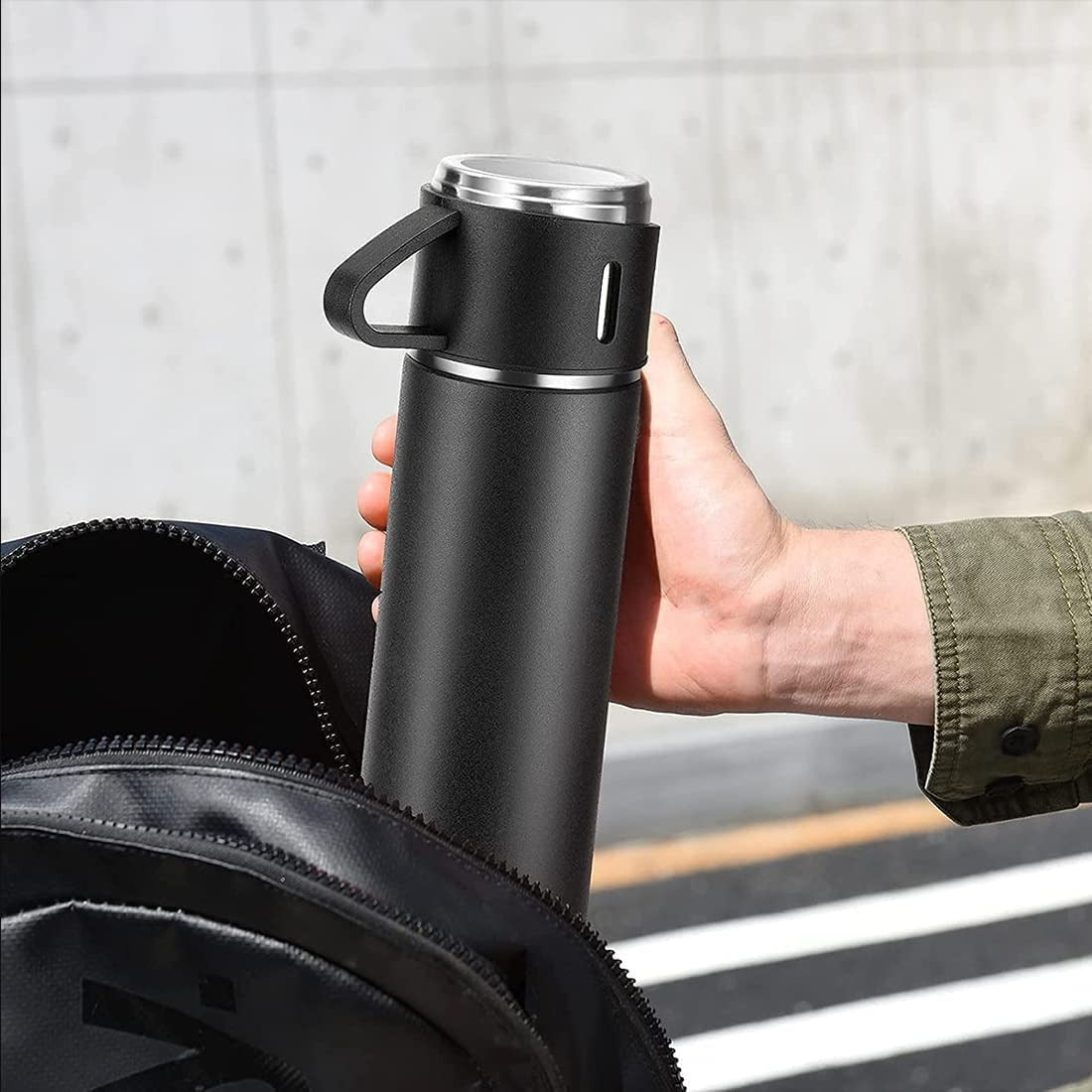 Stainless Steel Vacuum Flask Set With 3 Steel Cups Combo For Cold or Hot Drink(500ml)