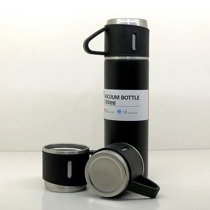 Stainless Steel Vacuum Flask Set With 3 Steel Cups Combo For Cold or Hot Drink(500ml)