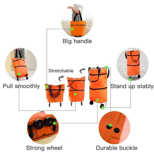 Foldable Light Weight Polyester Shopping Trolley Bag (Multicolor)