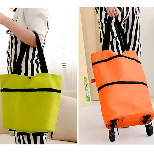 Foldable Light Weight Polyester Shopping Trolley Bag (Multicolor)