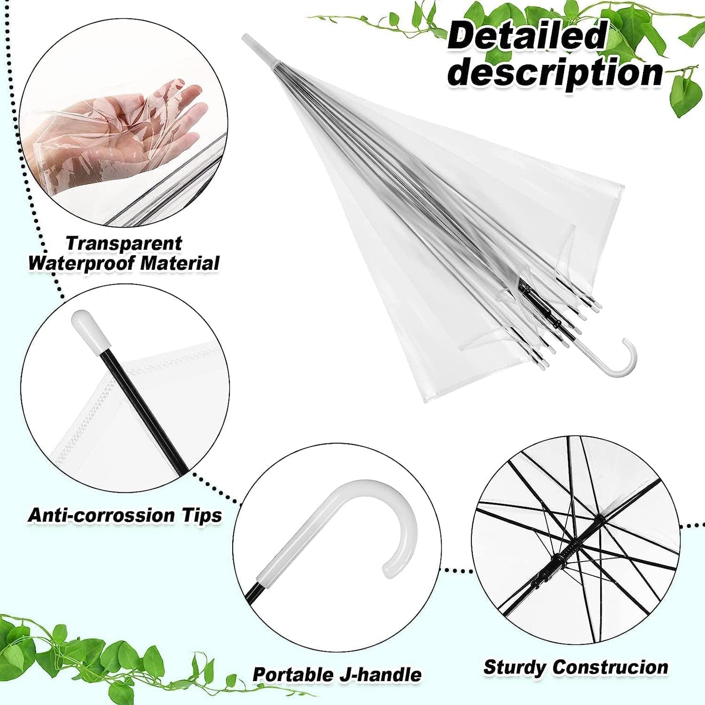 Contacts Transparent Windproof Travel Waterproof Canopy, Strong Fiberglass Frame Portable Umbrella for Rain