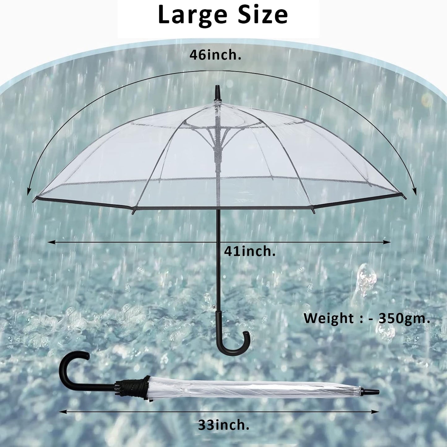 Contacts Transparent Windproof Travel Waterproof Canopy, Strong Fiberglass Frame Portable Umbrella for Rain