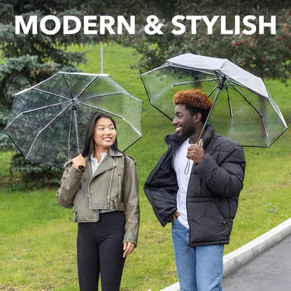 Contacts Transparent Windproof Travel Waterproof Canopy, Strong Fiberglass Frame Portable Umbrella for Rain
