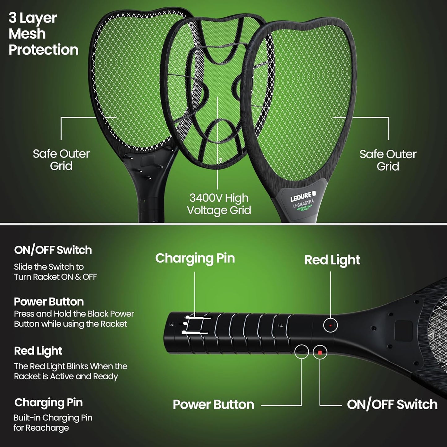 Mosquito Killer Racquet - Shock Proof