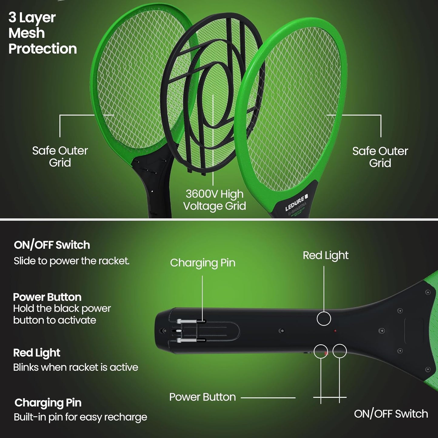 Mosquito Killer Racquet - Shock Proof