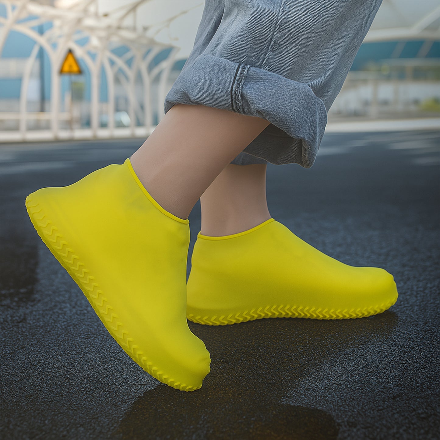 Yellow Non-slip Silicone Rain Shoe Cover (1 Pair )