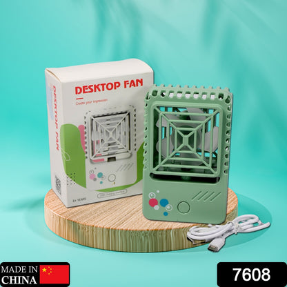 Mini Desktop Fan Rechargeable Table Fan Handheld Fan For Home Office Car (Battery Not Include)