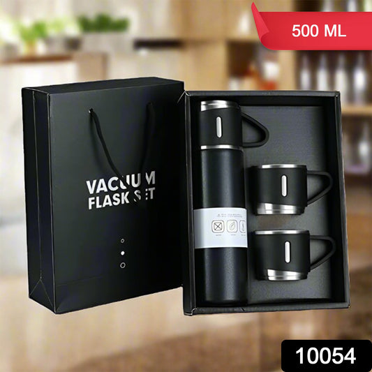 Stainless Steel Vacuum Flask Set With 3 Steel Cups Combo For Cold or Hot Drink(500ml)