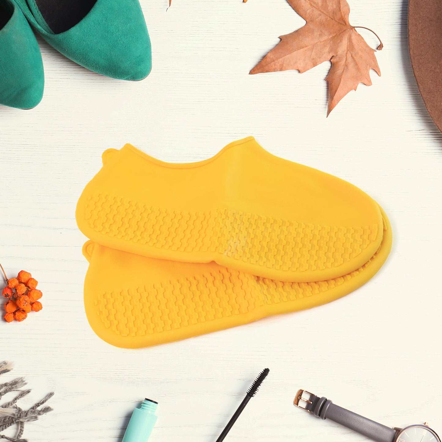 Yellow Non-slip Silicone Rain Shoe Cover (1 Pair )