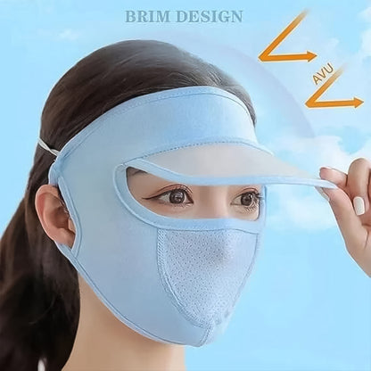 Face Uv Protection Cap With Built-in Mask And Wide Brim Visor