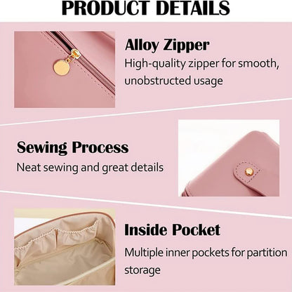 Premium Peach Travel Makeup Toiletry Organizer Pouch With Zipper  Handle (1 Pc)