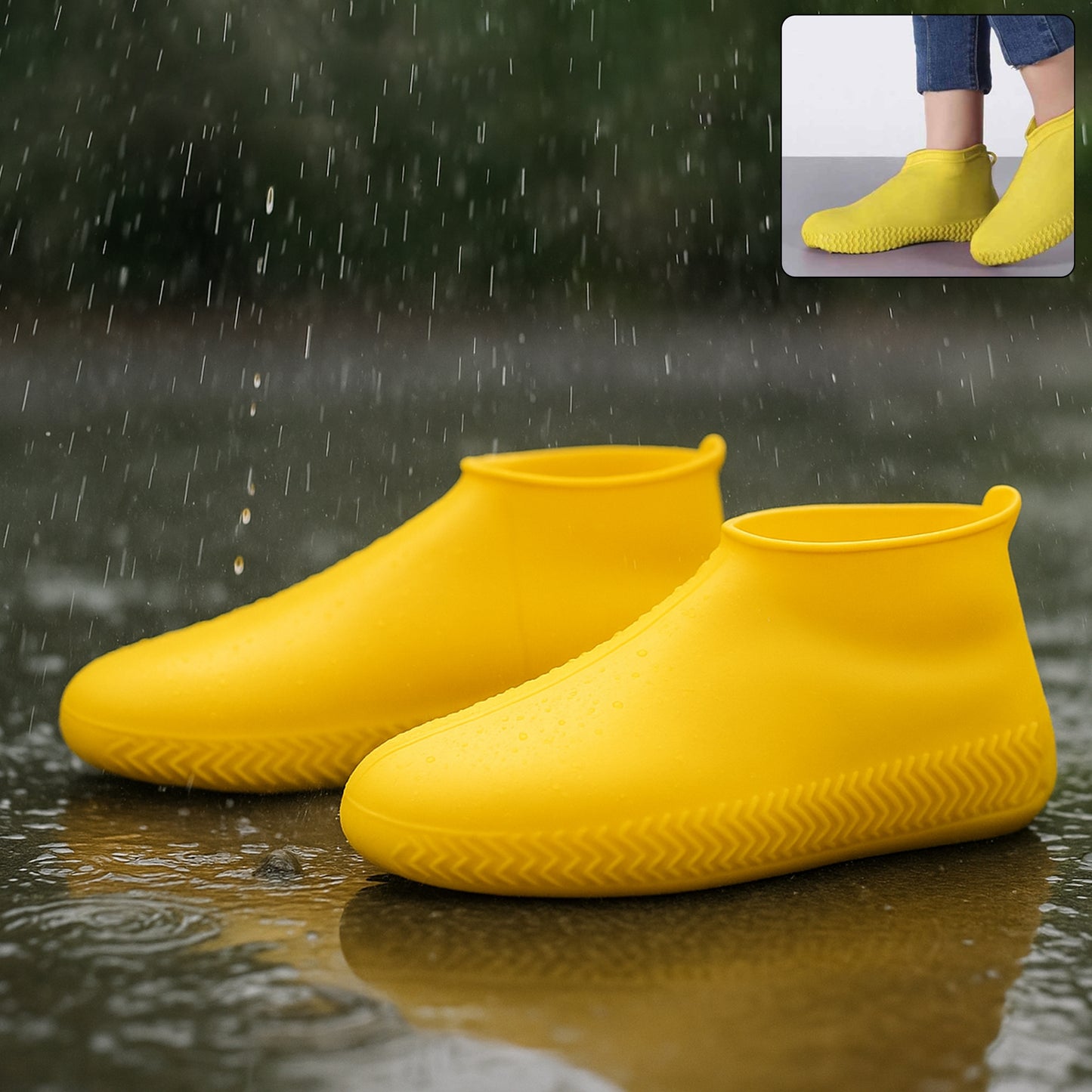 Yellow Non-slip Silicone Rain Shoe Cover (1 Pair )