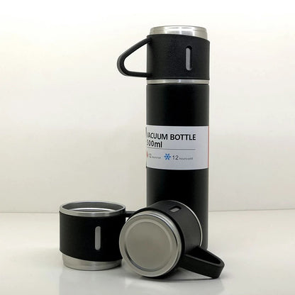 Stainless Steel Vacuum Flask Set With 3 Steel Cups Combo For Cold or Hot Drink(500ml)