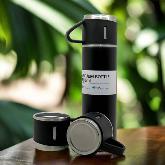 Stainless Steel Vacuum Flask Set With 3 Steel Cups Combo For Cold or Hot Drink(500ml)