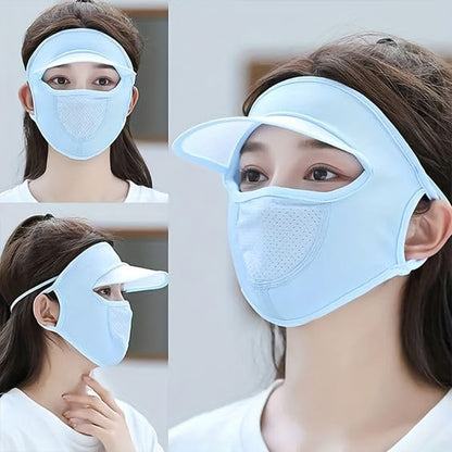 Face Uv Protection Cap With Built-in Mask And Wide Brim Visor