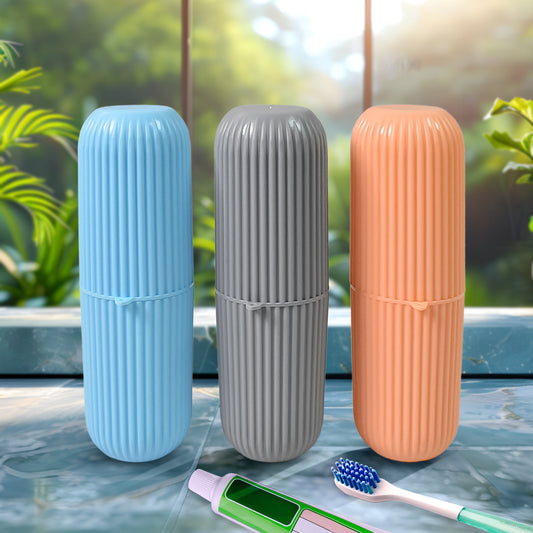 Capsule Shape Travel Toothbrush Toothpaste Case Holder (Multicolor 3 Pcs Set)