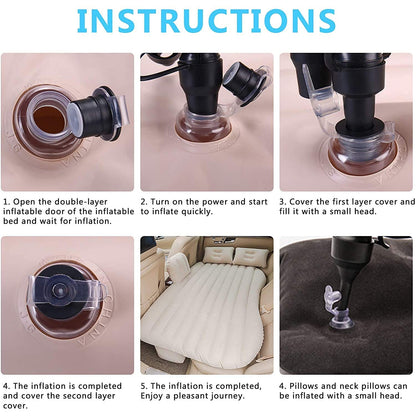 Car Inflatable Bed With 2 Pillows Air Pump (Portable) For Travel Camping Vacation